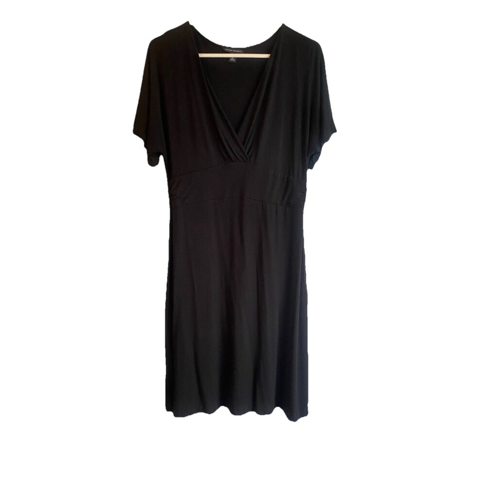 Banana Republic Women's Black Medium Stretchy Knit V Neck Short Sleeves Dress M